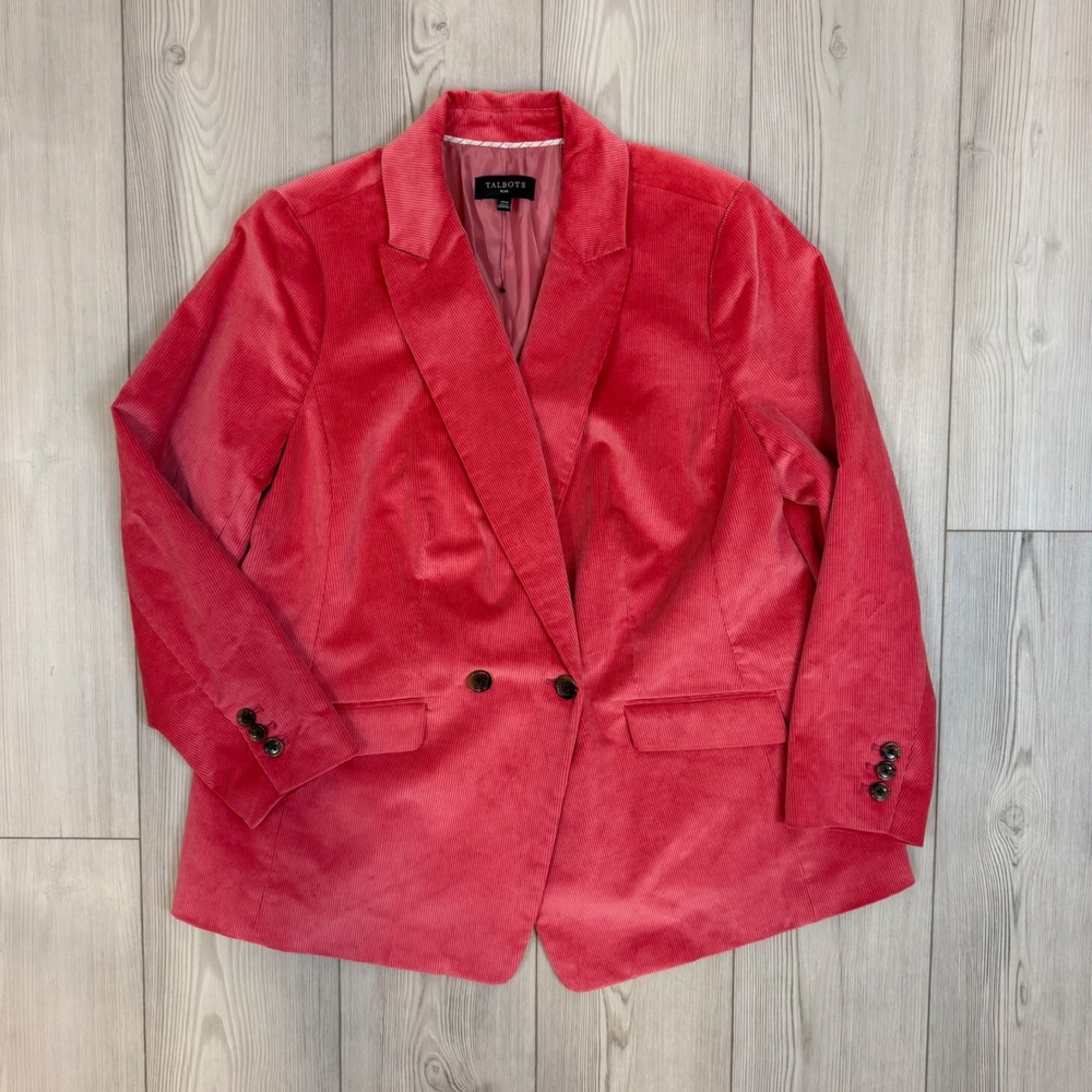 NEW Talbots Plus Coral Pink Corduroy Double Breasted Blazer Jacket 14W PH5289